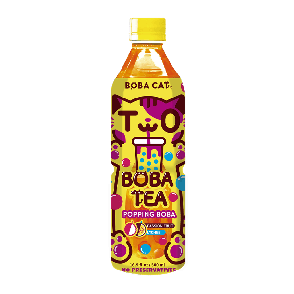 Popping Boba Tea Pet Bottle (Passion Fruit+lychee) 16.9 Fl Oz (500ml)
