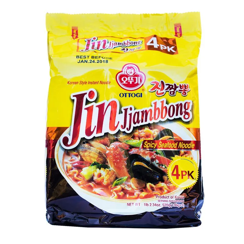 Jin Jjambbong Spicy Seafood Noodle 4.58oz(130g) 4 Packs