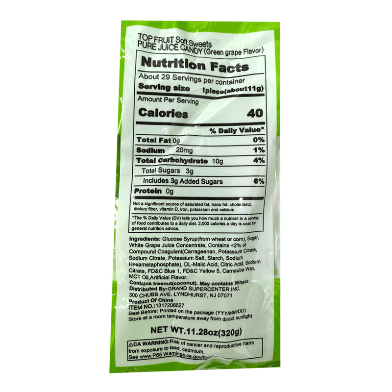Top Fruit Soft Sweets Pure Juice Candy Green Grape 11.28 Oz (320g)