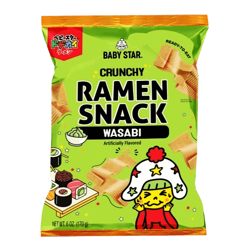 Baby Star Crunchy Ramen Snack Wide Wasabi Big Pack 6 Oz (170g)