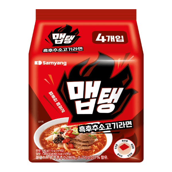 Meptang Black Pepper & Beef Ramen 3.88 Oz (110g) X 4 Pack